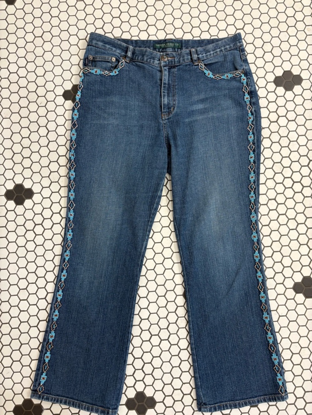 Lauren Ralph Lauren Jeans with turquoise beaded detail. Size 14P